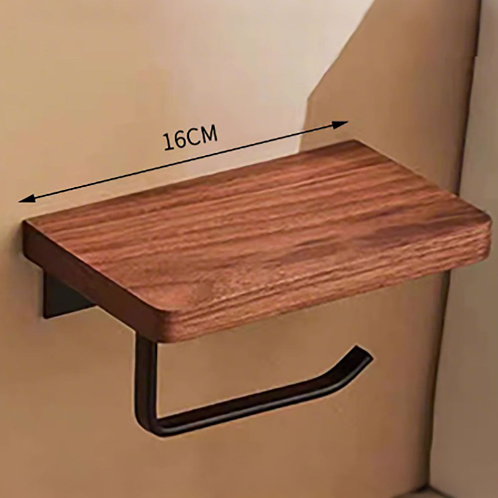 No drilling, Nail free, Adhesive - Solid Wood Toilet Paper Holder with Shelf