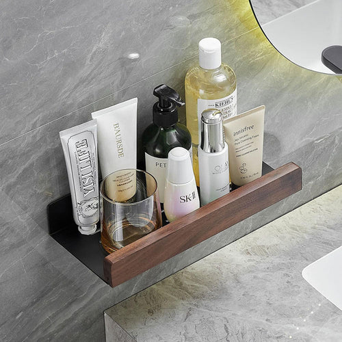 No drilling, Nail free, Adhesive - Solid Wood Bathroom Storage Rack