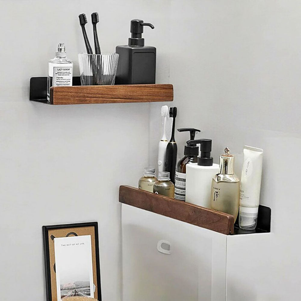 No drilling, Nail free, Adhesive - Solid Wood Bathroom Storage Rack