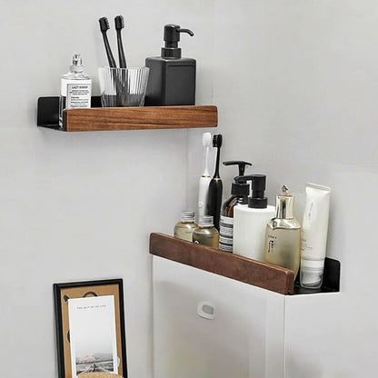 No drilling, Nail free, Adhesive - Solid Wood Bathroom Storage Rack