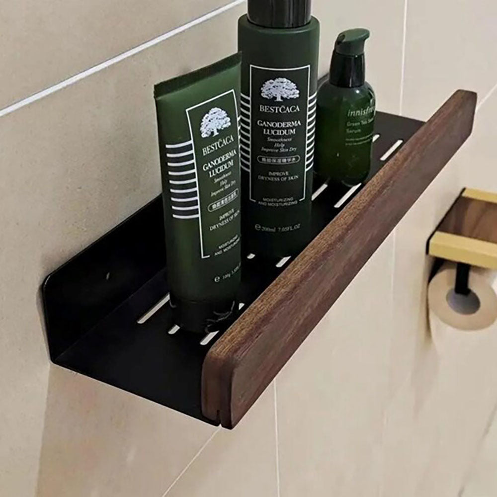 No drilling, Nail free, Adhesive - Solid Wood Bathroom Storage Rack