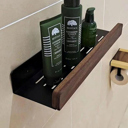 No drilling, Nail free, Adhesive - Solid Wood Bathroom Storage Rack