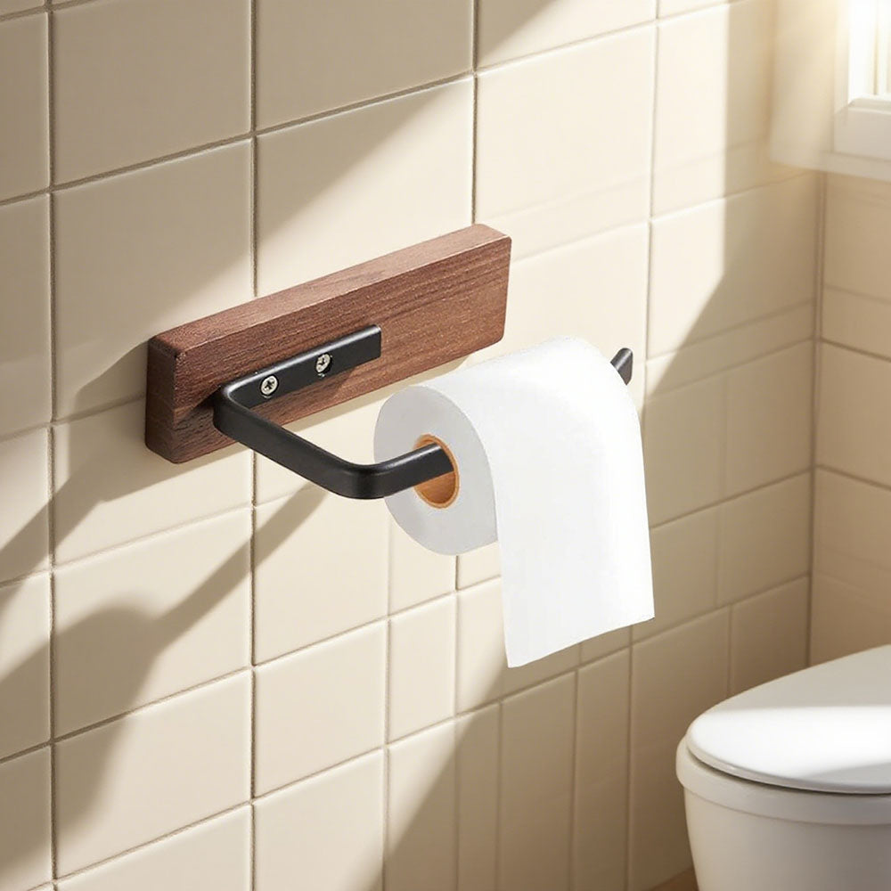 No drilling, Nail free, Adhesive - Solid Wood Toilet Paper Holder