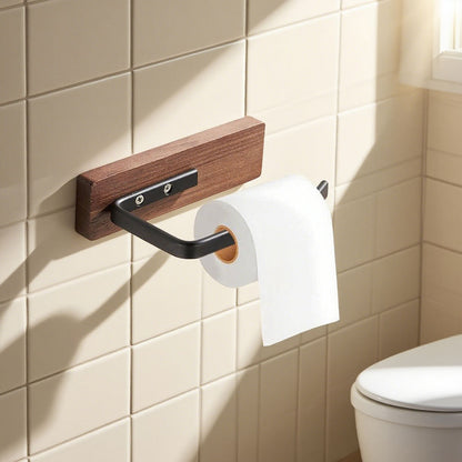 No drilling, Nail free, Adhesive - Solid Wood Toilet Paper Holder